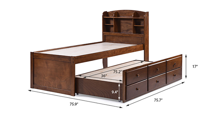 Ateneo Storage Headboard Single Bed With Trundle And Storage(Polished cherry)